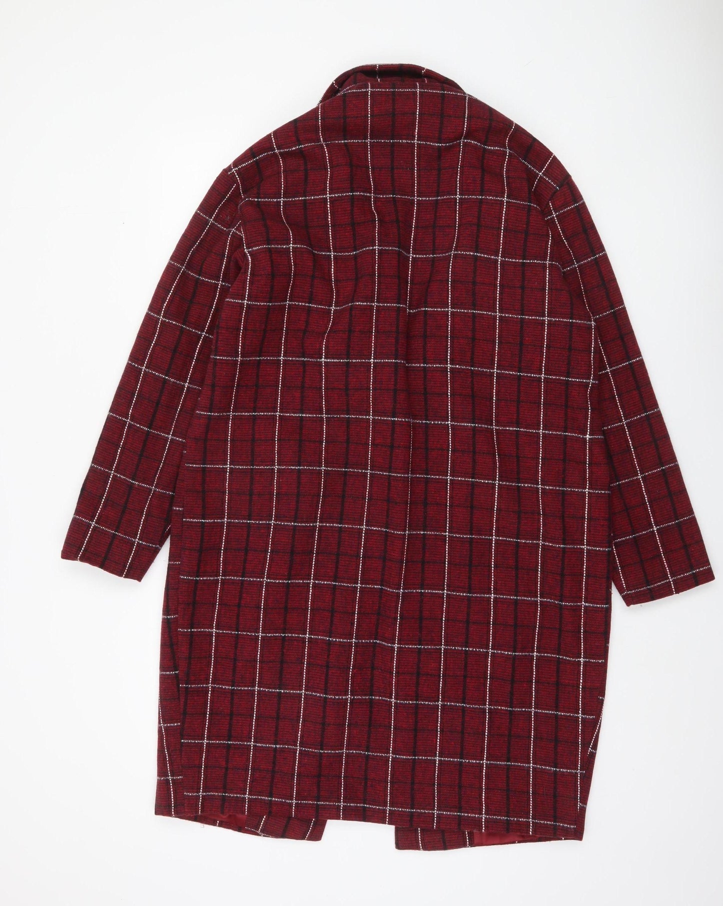 PrettyLittleThing Womens Red Checked Longline Blazer Jacket Size 6
