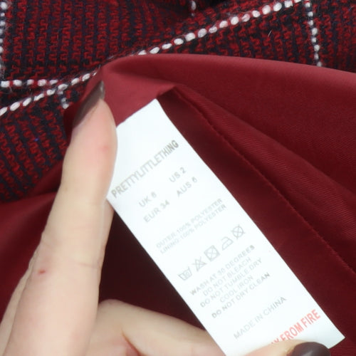 PrettyLittleThing Womens Red Checked Longline Blazer Jacket Size 6