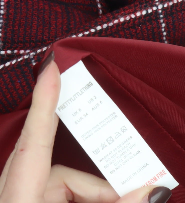 PrettyLittleThing Womens Red Checked Longline Blazer Jacket Size 6