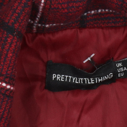 PrettyLittleThing Womens Red Checked Longline Blazer Jacket Size 6