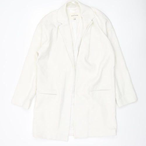 River Island Women’s White Mid-Length Open Front Coat Size 8