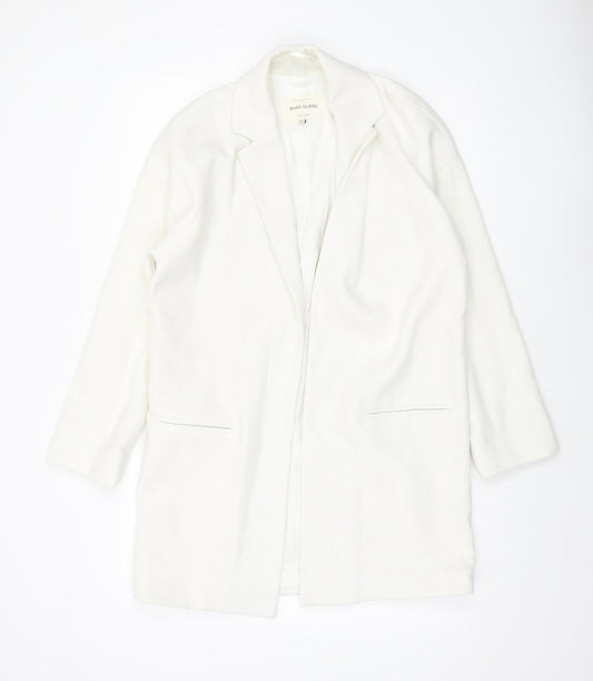 River Island Women’s White Mid-Length Open Front Coat Size 8