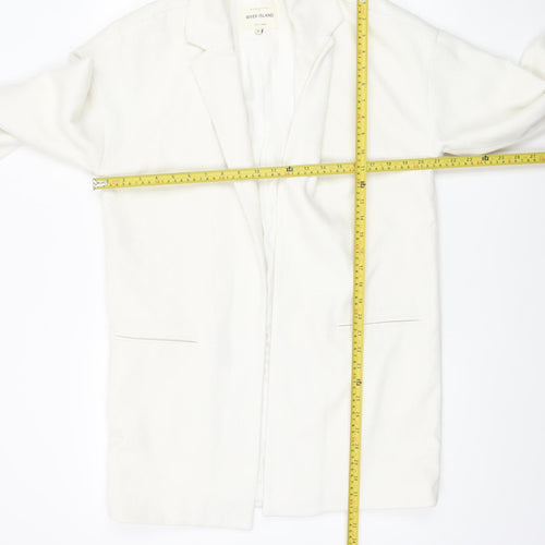 River Island Women’s White Mid-Length Open Front Coat Size 8