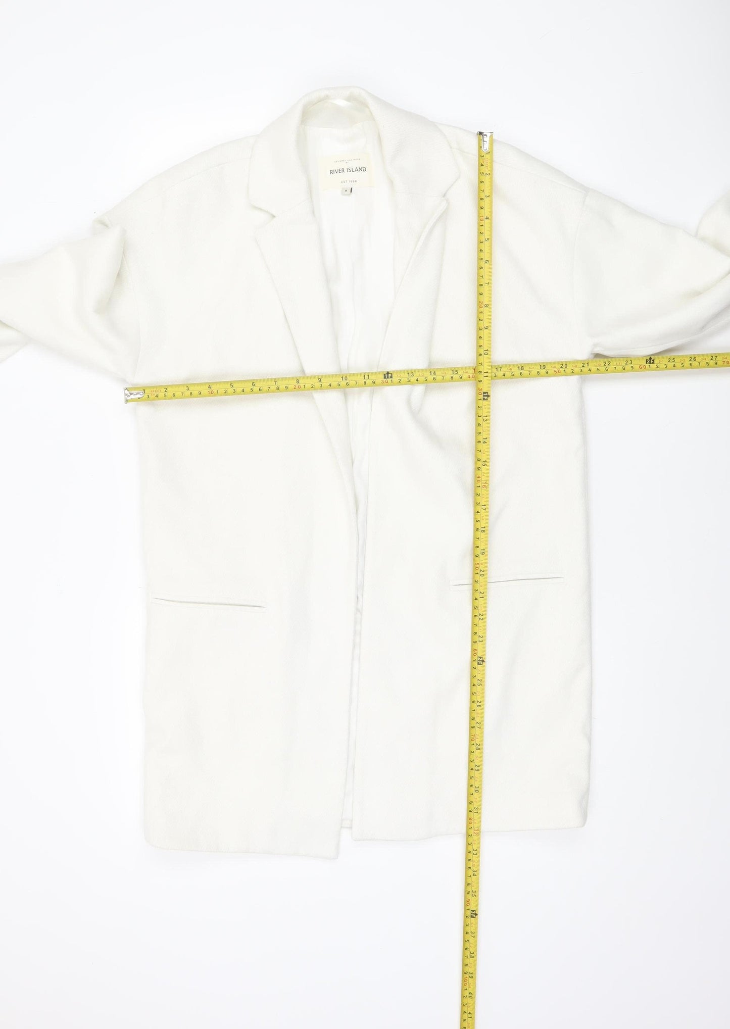 River Island Women’s White Mid-Length Open Front Coat Size 8