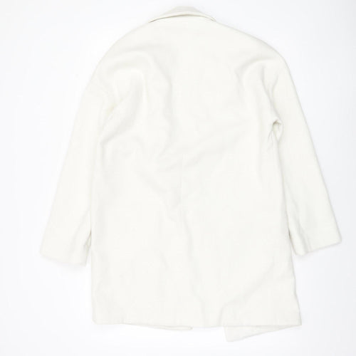 River Island Women’s White Mid-Length Open Front Coat Size 8