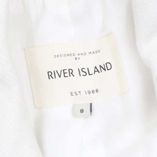 River Island Women’s White Mid-Length Open Front Coat Size 8