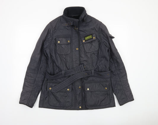 Barbour Womens Black Quilted Belted Jacket Size 14