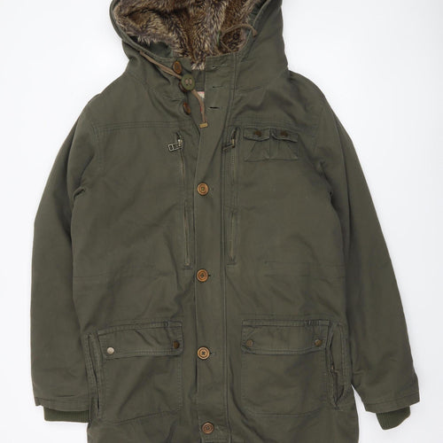 I Love 2 Love Women's Green Cotton Fur Trim Parka Coat Size M