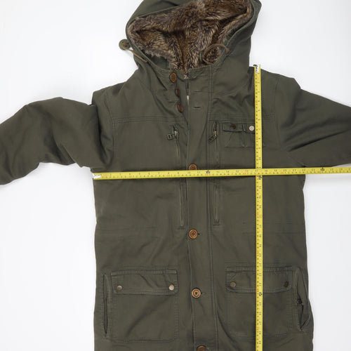 I Love 2 Love Women's Green Cotton Fur Trim Parka Coat Size M