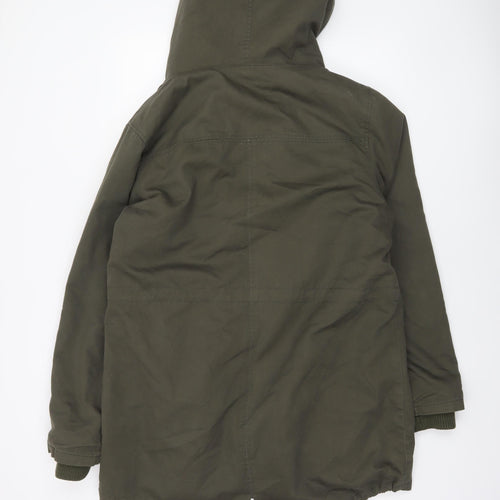 I Love 2 Love Women's Green Cotton Fur Trim Parka Coat Size M