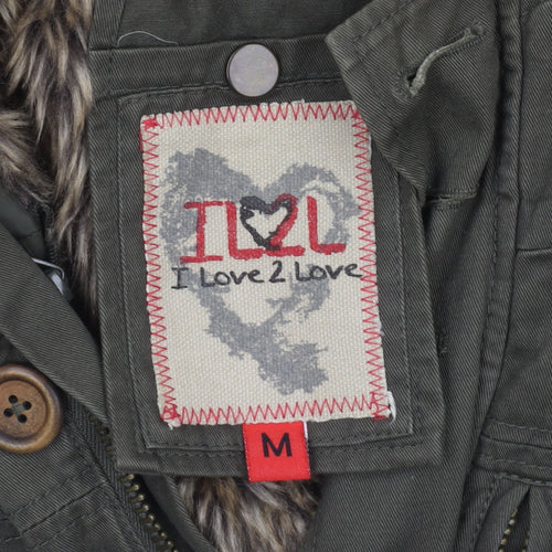 I Love 2 Love Women's Green Cotton Fur Trim Parka Coat Size M