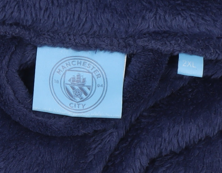 Manchester City Navy Blue Hooded Robe 2XL Men's Soft Fleece Nightwear