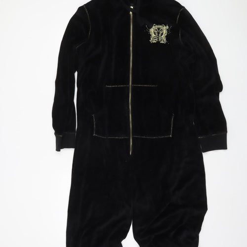 New Look Women’s Black Velour Hooded Onesie L - Zip Front Nightwear