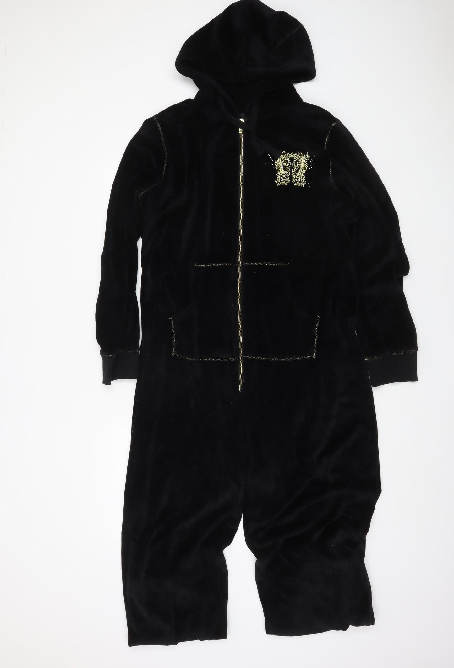 New Look Women’s Black Velour Hooded Onesie L - Zip Front Nightwear
