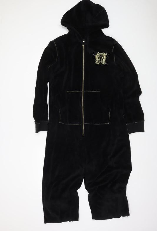 New Look Women’s Black Velour Hooded Onesie L - Zip Front Nightwear