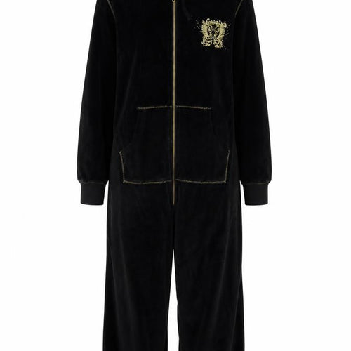 New Look Women’s Black Velour Hooded Onesie L - Zip Front Nightwear