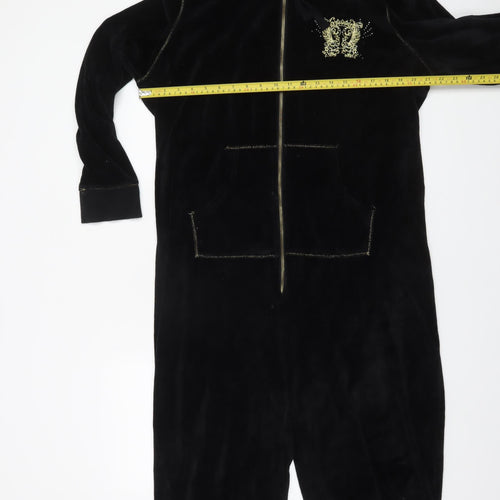 New Look Women’s Black Velour Hooded Onesie L - Zip Front Nightwear
