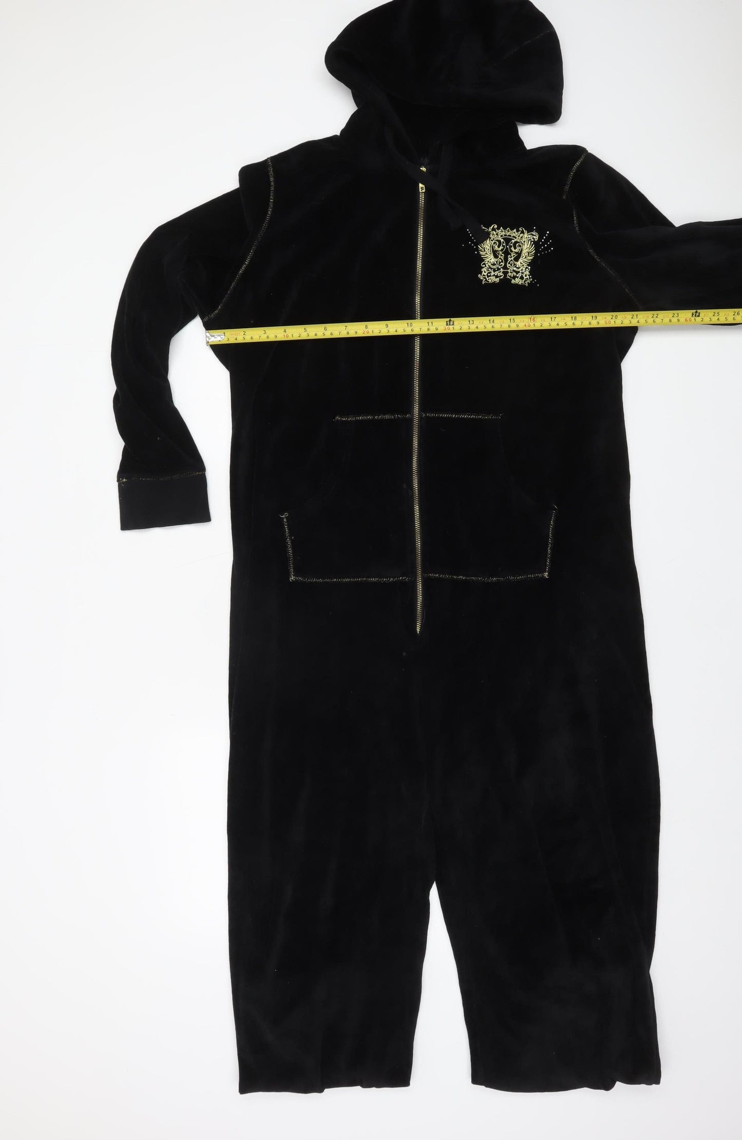 New Look Women’s Black Velour Hooded Onesie L - Zip Front Nightwear
