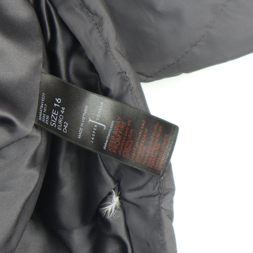 Jasper Conran Women's Black Size 16 Belted Puffer Coat with Fur Hood