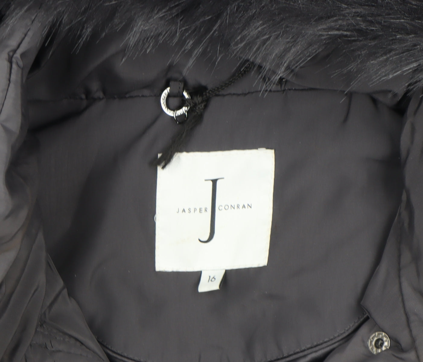 Jasper Conran Women's Black Size 16 Belted Puffer Coat with Fur Hood