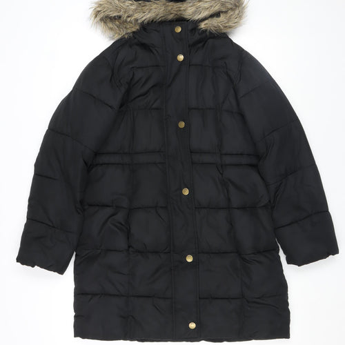 Gap Kids Girls Black Long Puffer Coat 13 Years Hooded Winter Jacket
