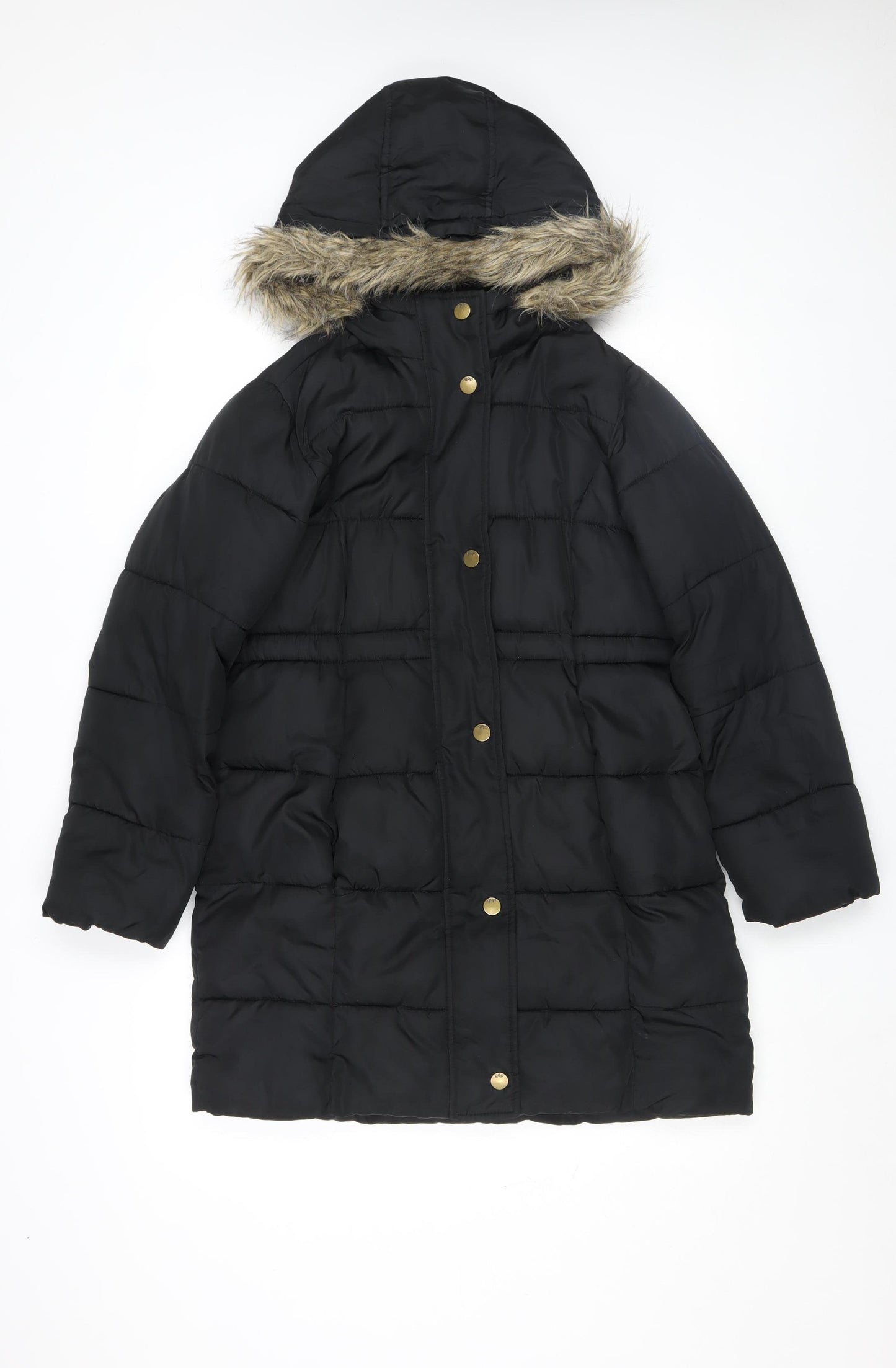Gap Kids Girls Black Long Puffer Coat 13 Years Hooded Winter Jacket