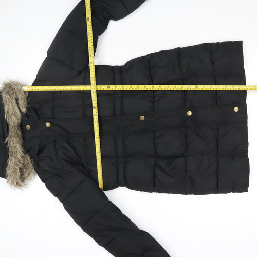 Gap Kids Girls Black Long Puffer Coat 13 Years Hooded Winter Jacket