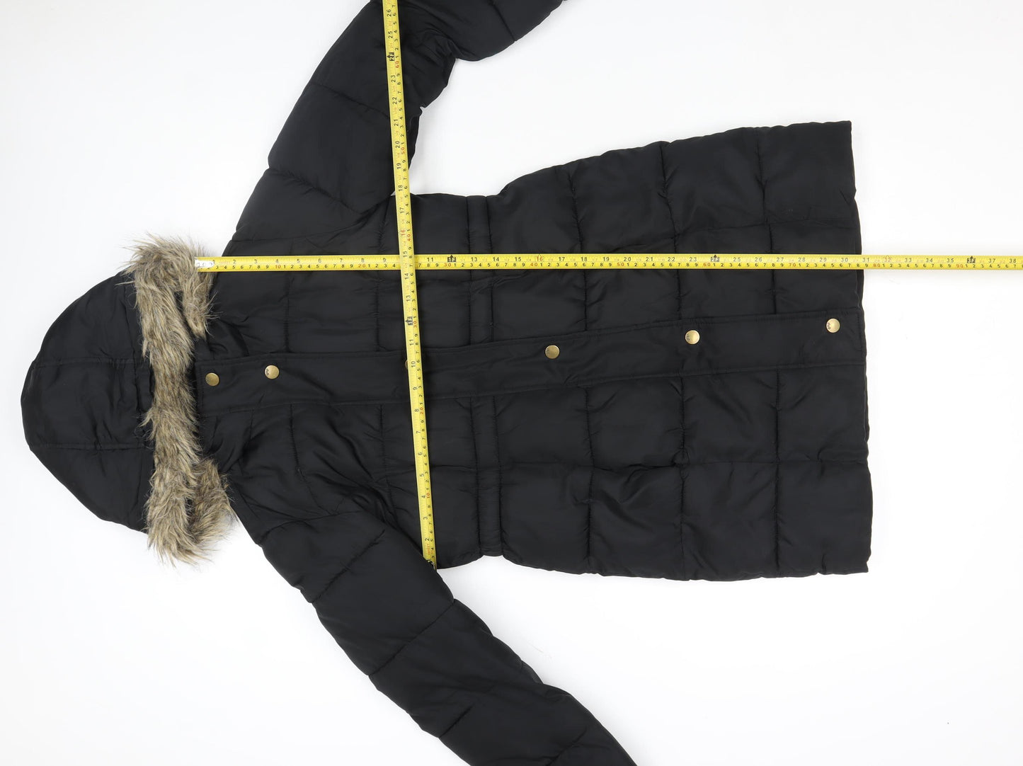 Gap Kids Girls Black Long Puffer Coat 13 Years Hooded Winter Jacket