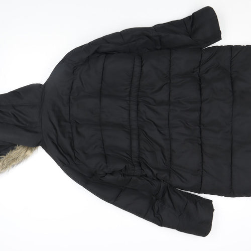 Gap Kids Girls Black Long Puffer Coat 13 Years Hooded Winter Jacket