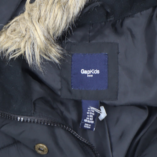 Gap Kids Girls Black Long Puffer Coat 13 Years Hooded Winter Jacket