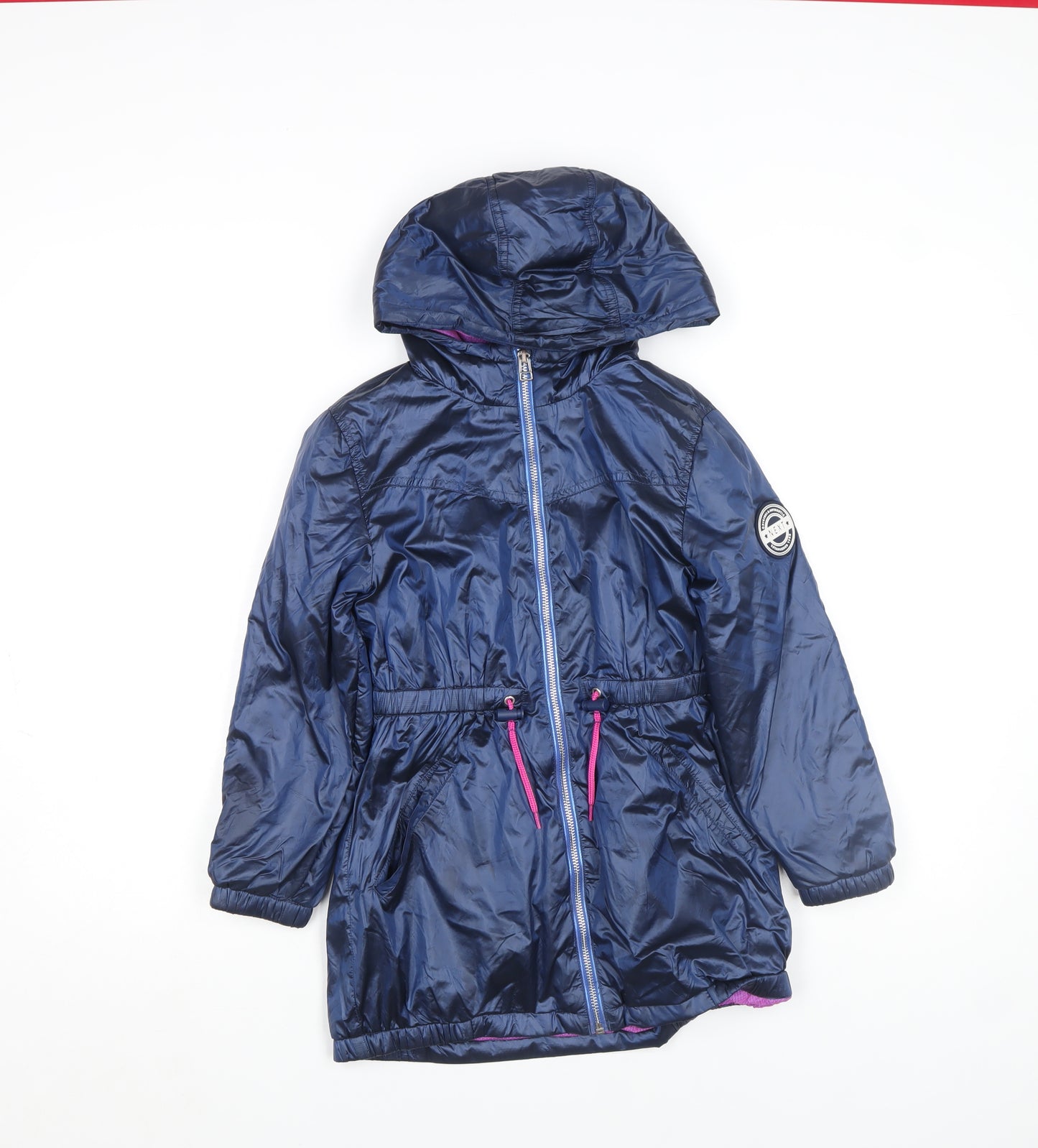 Next Girls Blue Hooded Parka Coat 7 Years Full Zip Lined Elastic Waist