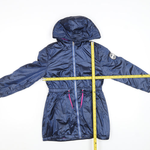 Next Girls Blue Hooded Parka Coat 7 Years Full Zip Lined Elastic Waist