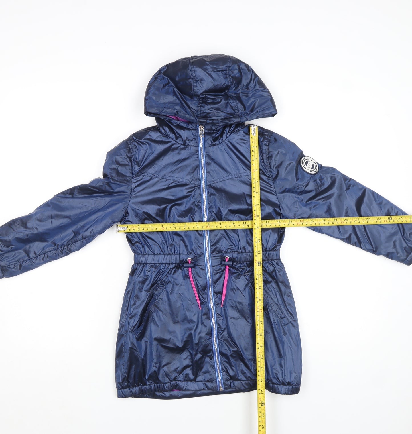 Next Girls Blue Hooded Parka Coat 7 Years Full Zip Lined Elastic Waist