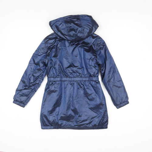 Next Girls Blue Hooded Parka Coat 7 Years Full Zip Lined Elastic Waist