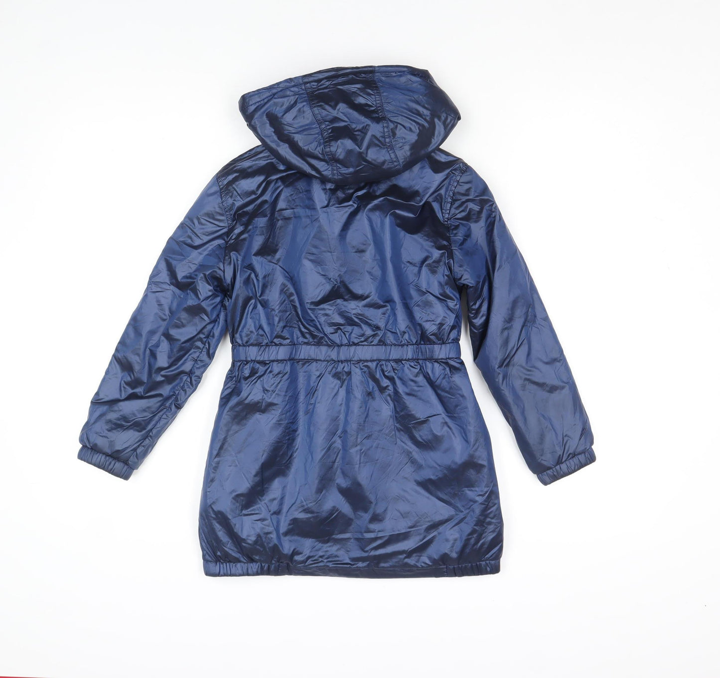Next Girls Blue Hooded Parka Coat 7 Years Full Zip Lined Elastic Waist