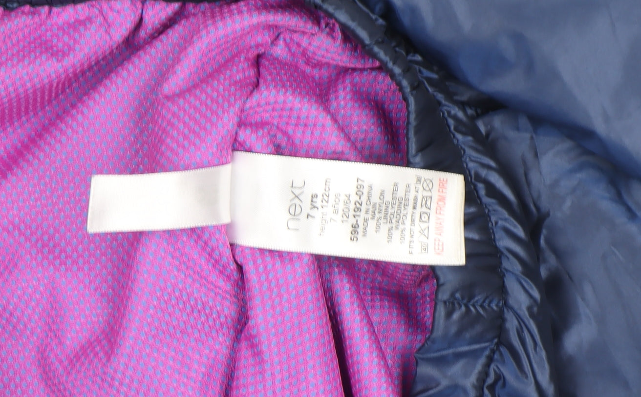 Next Girls Blue Hooded Parka Coat 7 Years Full Zip Lined Elastic Waist