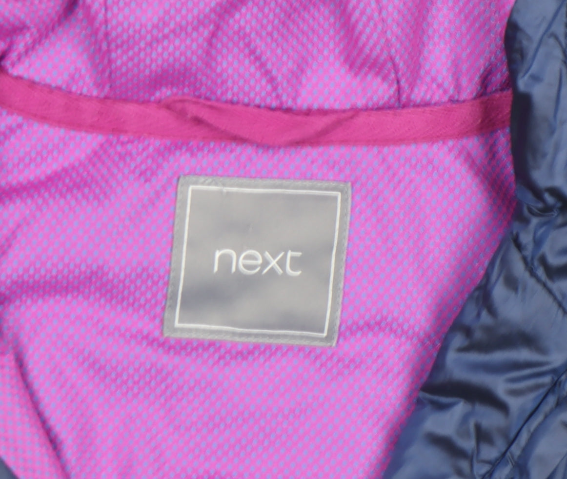 Next Girls Blue Hooded Parka Coat 7 Years Full Zip Lined Elastic Waist