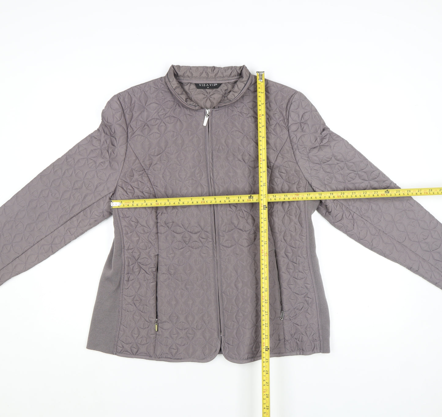 VIZ A VIZ Womens Grey Quilted Full Zip Jacket Size M