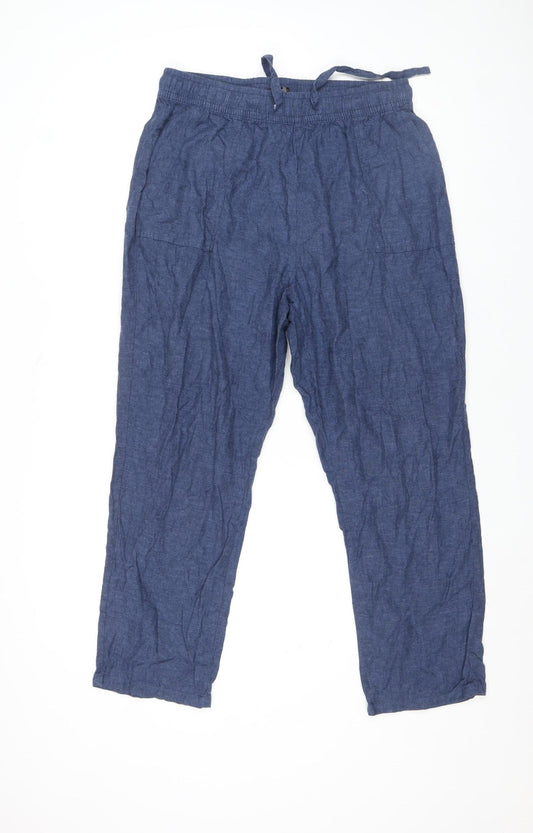 Dunnes Stores Women's Blue Linen Blend Cargo Trousers Size M