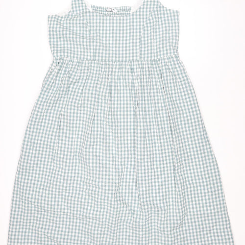Simply Be Women’s Blue Check A-Line Cotton Knee Length Smocked Dress Size 16