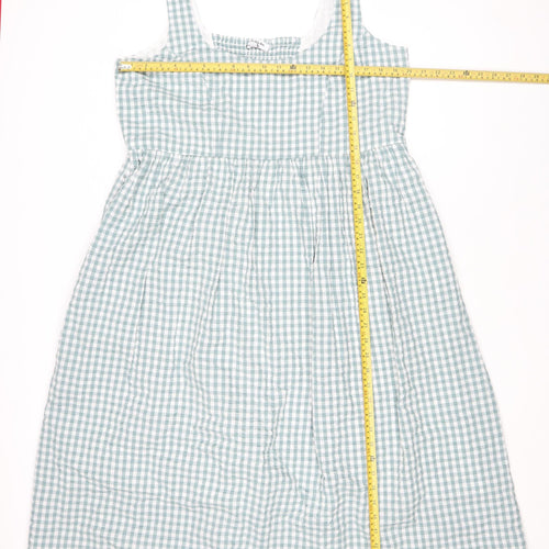 Simply Be Women’s Blue Check A-Line Cotton Knee Length Smocked Dress Size 16