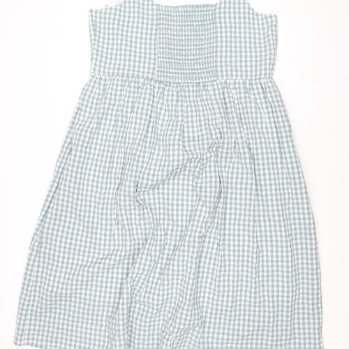 Simply Be Women’s Blue Check A-Line Cotton Knee Length Smocked Dress Size 16
