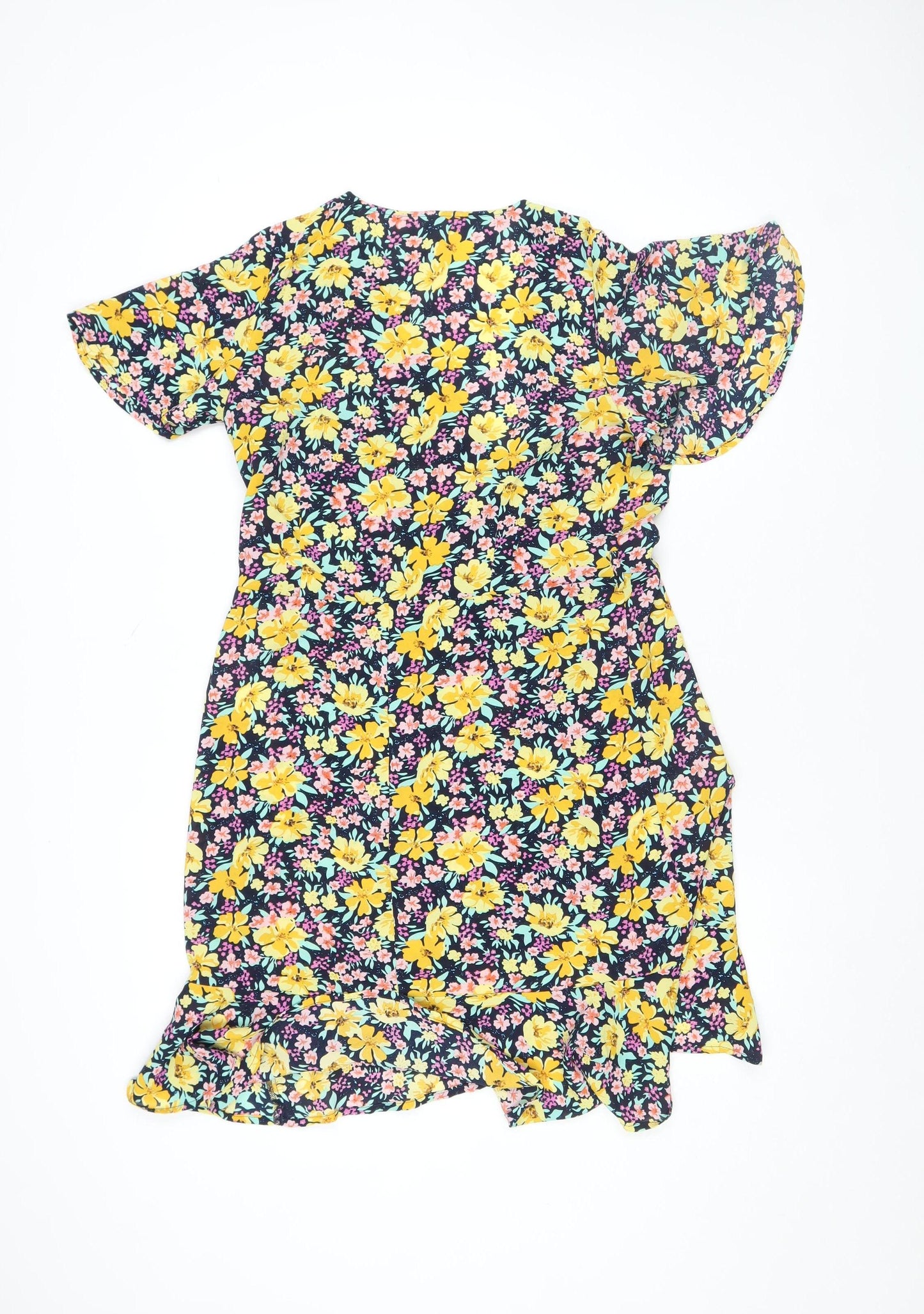 JDY Womens Multicoloured Floral Wrap Dress XS Short Sleeve Spring Summer