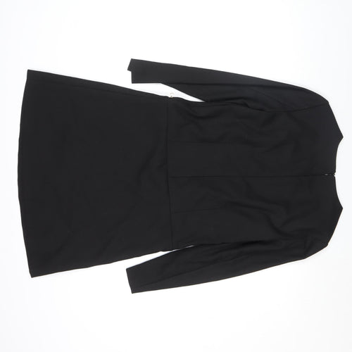 MOS MOSH Women's Black Knee Length Shift Dress Size M Long Sleeve Zip Detail