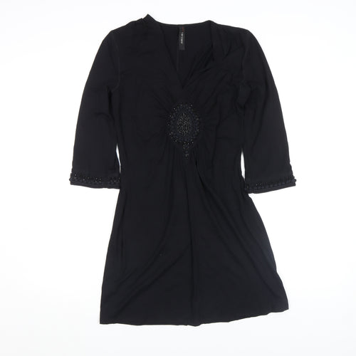 Marc Cain Women’s Black Beaded Shift Dress Size 10 Viscose