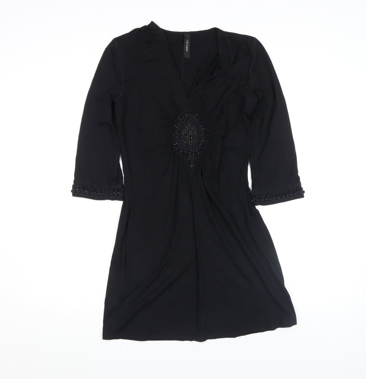 Marc Cain Women’s Black Beaded Shift Dress Size 10 Viscose