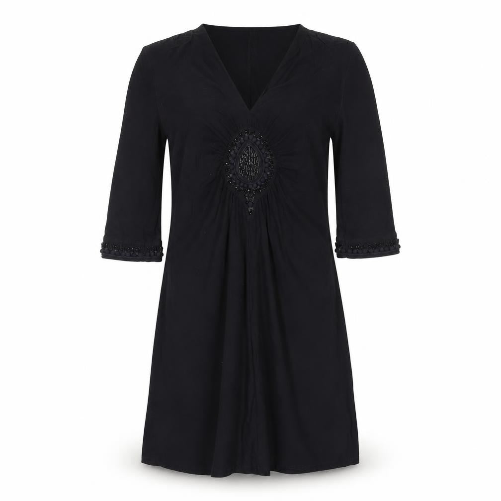 Front view of Marc Cain Women’s Black Beaded Shift Dress, size UK 10, Viscose