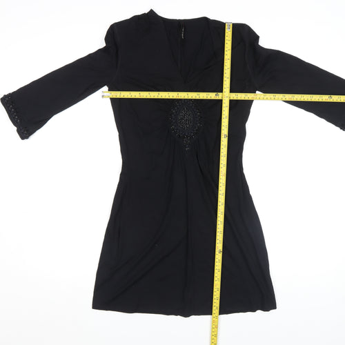 Marc Cain Women’s Black Beaded Shift Dress Size 10 Viscose