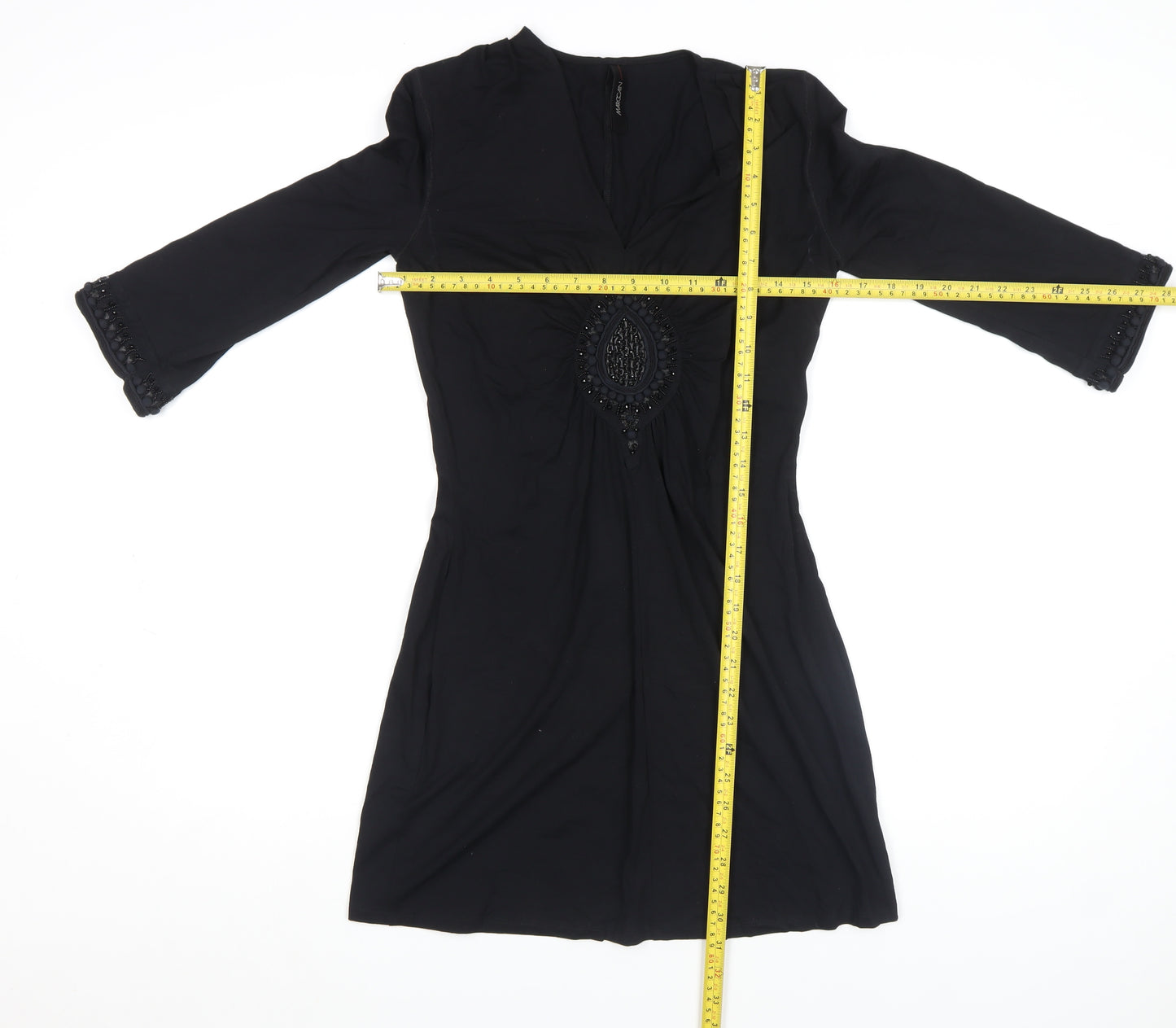 Marc Cain Women’s Black Beaded Shift Dress Size 10 Viscose