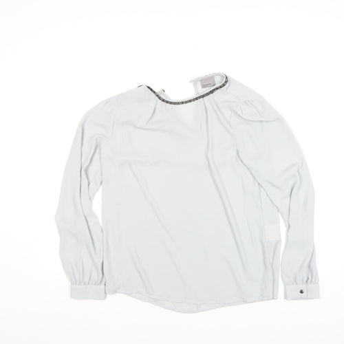 Vero Moda Women’s White Long Sleeve Beaded Neck Blouse Size M